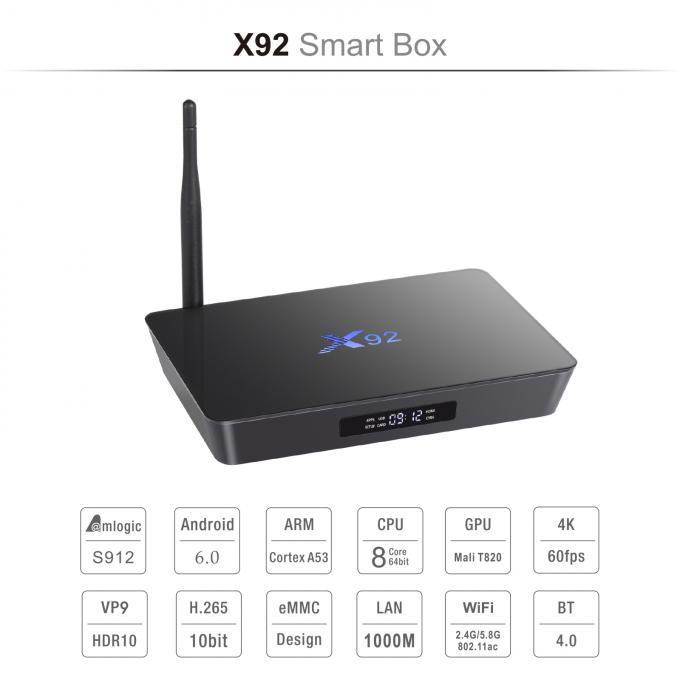 Prix usine de boîte de X92 Amlogic S912 3GB 32GB Wifi 2.4G/5GHz Android 7,1 TV