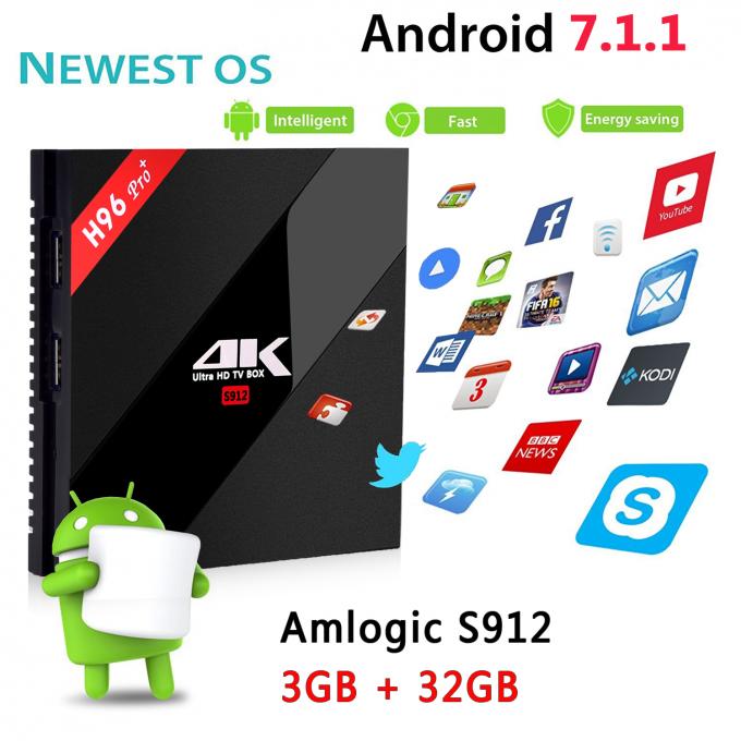 Double Wifi 2.4G/5.8GHz Android 7,1 TV boîte de H96 Pro+ Amlogic S912 KODI 17,3