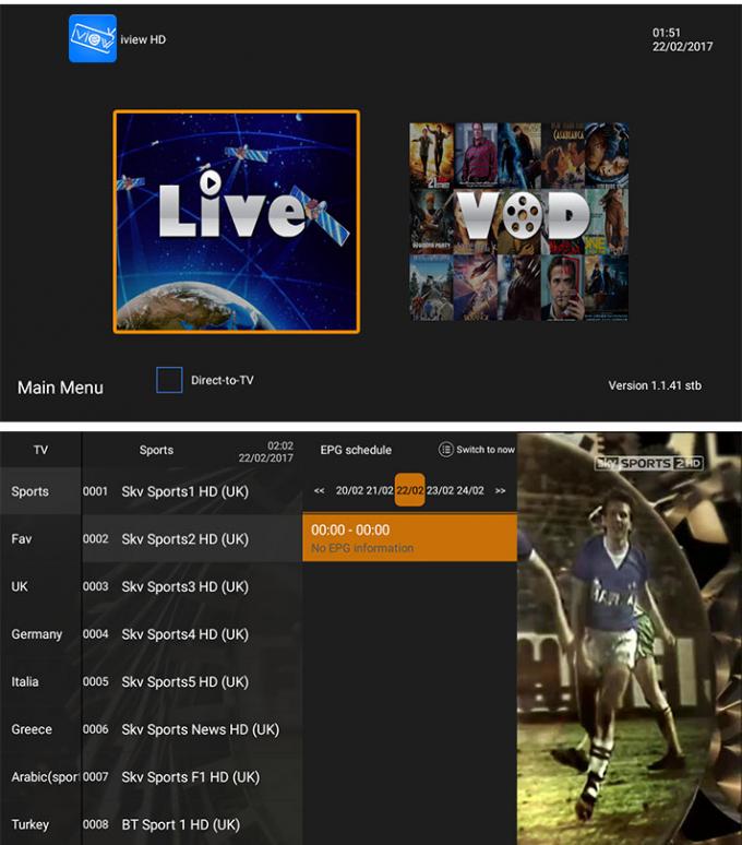 Prise et jeu futés d'Iview Iptv Apk 720p -1080p du football d'EPL pour la tablette d'Android